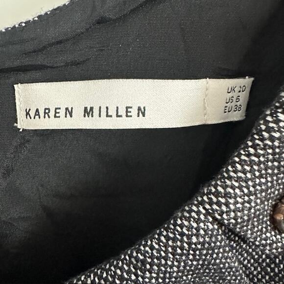 Karen Millen Grey Tweed Wool Blend Tailored Pencil Dress Neckline Detail US 6 - Picture 10 of 12